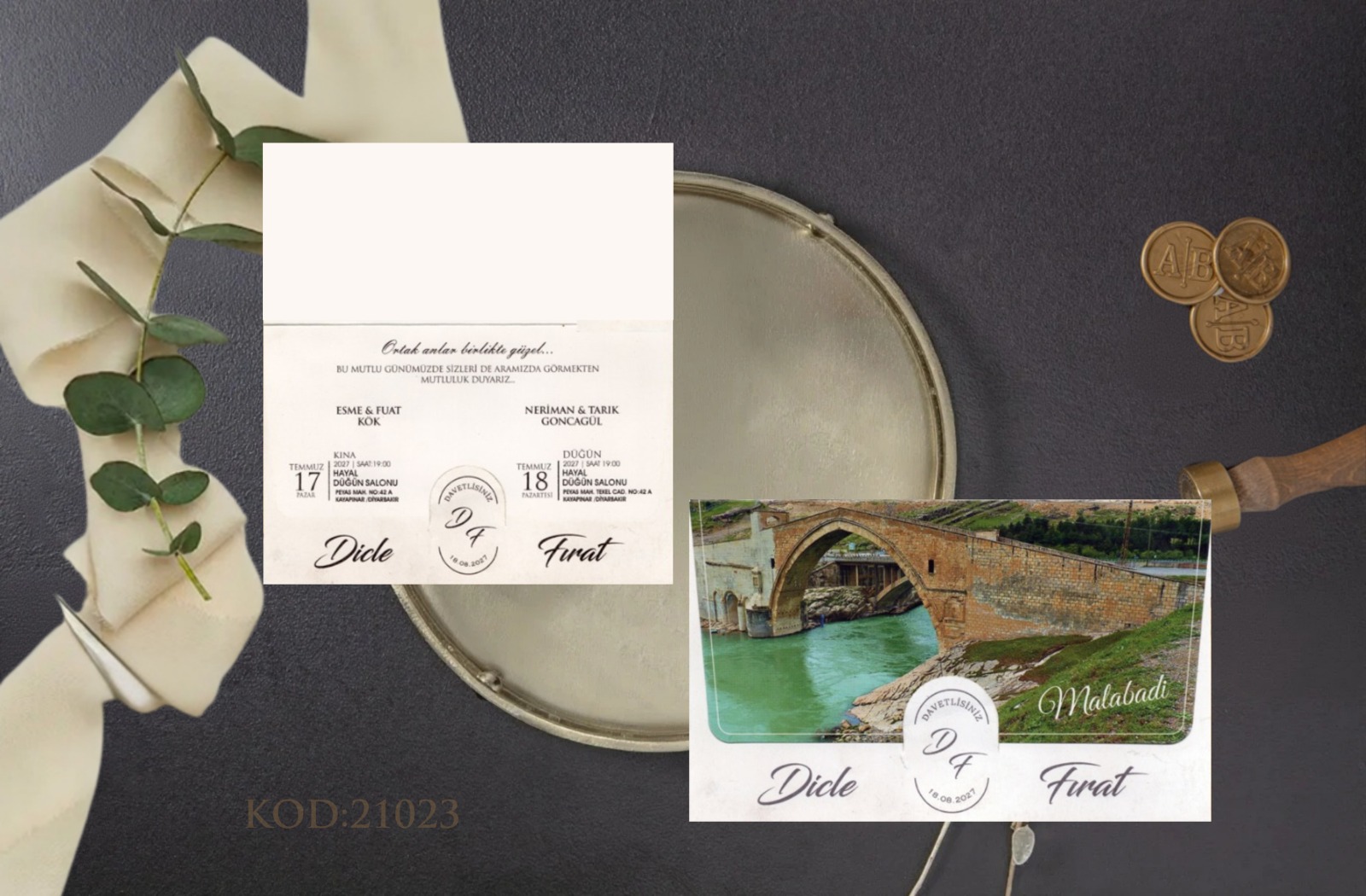 Model 21023 — Taş köprü manzaralı davetiye.