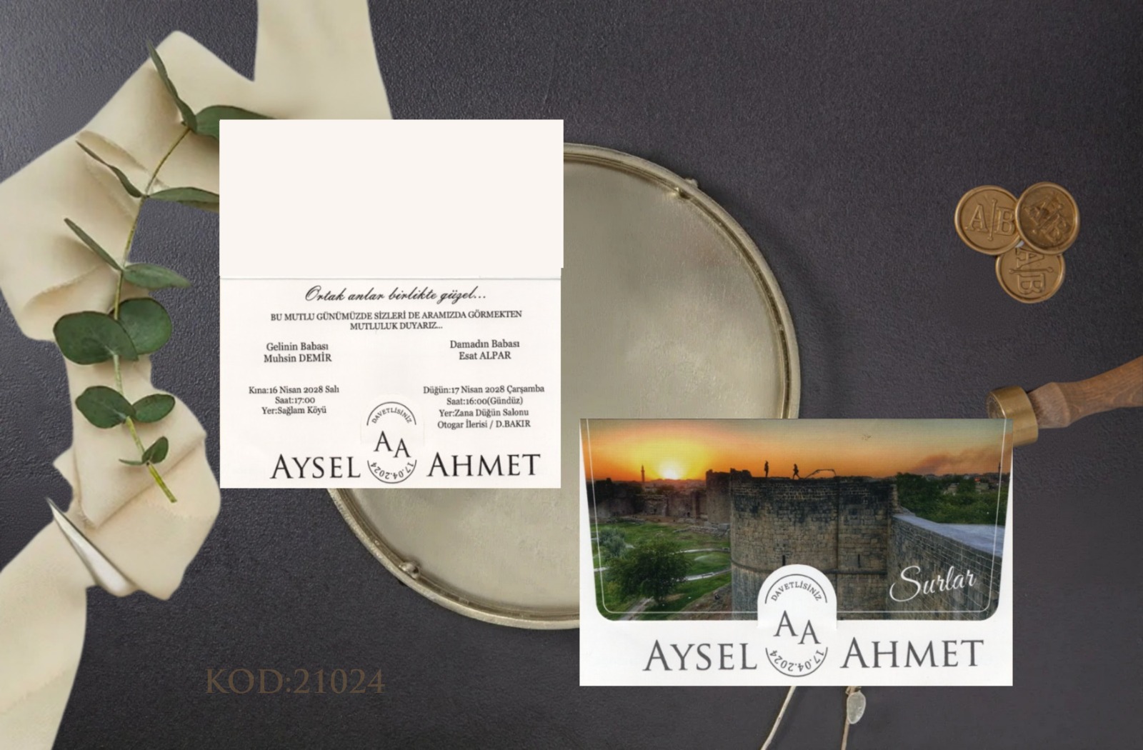 Model 21024 — Gün batımı manzaralı davetiye.